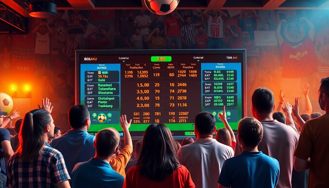 Engage with Bolabosku, an online sports betting platform featuring diverse fans enjoying live matches and dynamic odds.