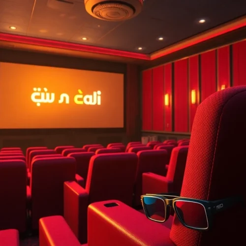 Enjoy a luxurious movie experience in a stunning theater with فاصل اعلاني بس on the screen.